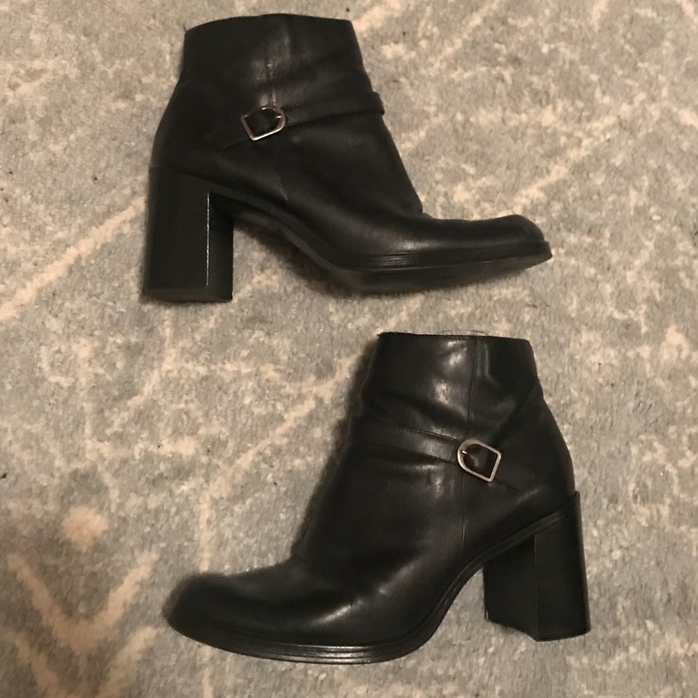 Vintage Black Leather Boots with Buckle Strap